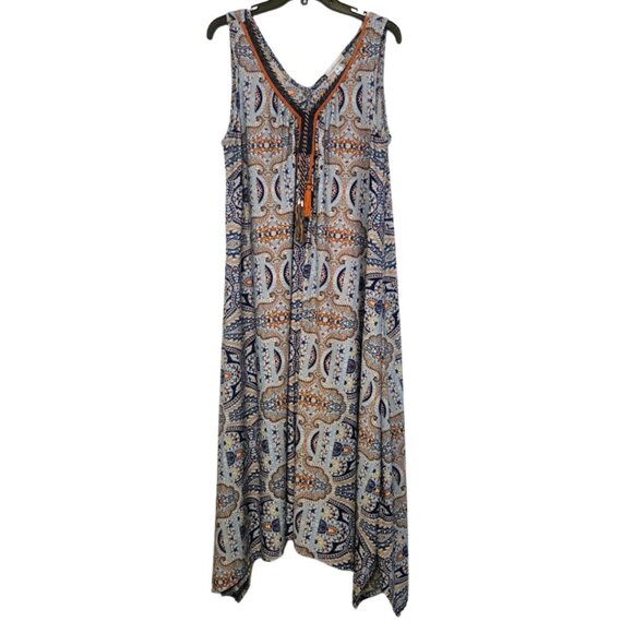 JohnPaulRichard Blue and Orange Sleeveless Bohemian Sundress XL - Picture 1 of 6